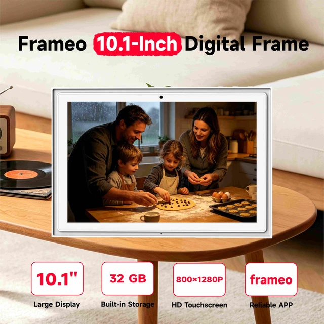 Alt view image 2 of 7 - 10.1Inch WiFi Digital Picture Frame, 32GB, Frameo App, Touchscreen | Multi-Format Photo & Video Playback, Offline Viewing, No Monthly Subscription, USB & microSD Transfer, Easy Family Sharing