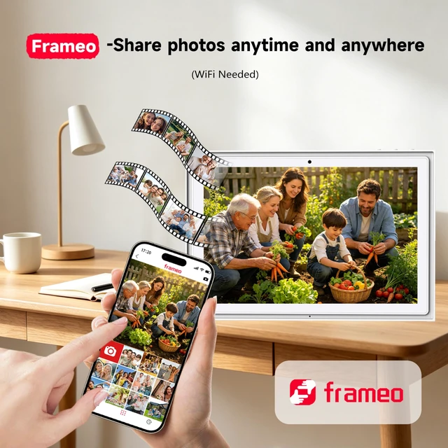 Alt view image 4 of 7 - 10.1Inch WiFi Digital Picture Frame, 32GB, Frameo App, Touchscreen | Multi-Format Photo & Video Playback, Offline Viewing, No Monthly Subscription, USB & microSD Transfer, Easy Family Sharing