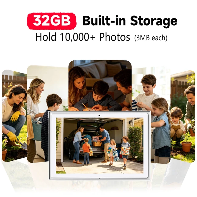 Alt view image 5 of 7 - 10.1Inch WiFi Digital Picture Frame, 32GB, Frameo App, Touchscreen | Multi-Format Photo & Video Playback, Offline Viewing, No Monthly Subscription, USB & microSD Transfer, Easy Family Sharing