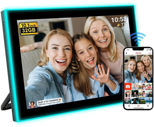 Main image of 32GB FRAMEO 10.1 Inch WiFi Digital Photo Frame, 1280x800 HD IPS LCD Touch Screen, Auto-Rotate, 32GB Storage, Support USB Drive/SD Card Extend Storage, Share Moments via Frameo App
