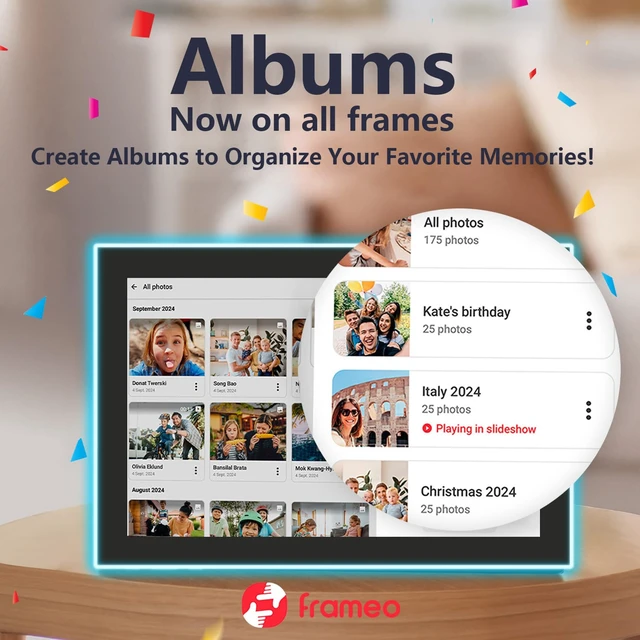 Alt view image 7 of 7 - 32GB FRAMEO 10.1 Inch WiFi Digital Photo Frame, 1280x800 HD IPS LCD Touch Screen, Auto-Rotate, 32GB Storage, Support USB Drive/SD Card Extend Storage, Share Moments via Frameo App