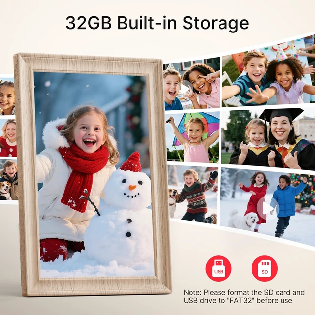 Alt view image 3 of 7 - Frameo 10.1 Inch WiFi Digital Picture Frame, 1280x800 HD IPS Touch Screen Photo Frame Electronic, 32GB Storage, Auto-Rotate, Wall Mounted, Share Photos/Videos Instantly from Anywhere - White