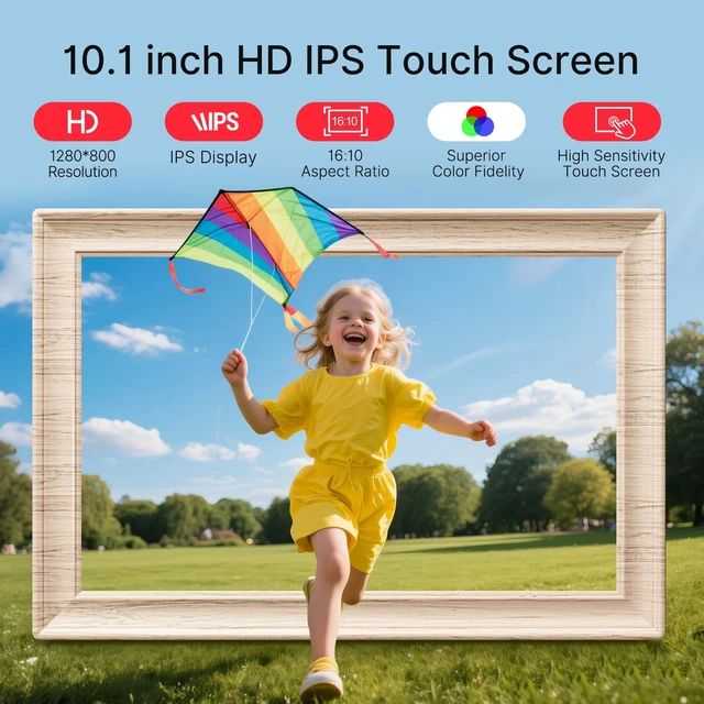 Alt view image 4 of 7 - Frameo 10.1 Inch WiFi Digital Picture Frame, 1280x800 HD IPS Touch Screen Photo Frame Electronic, 32GB Storage, Auto-Rotate, Wall Mounted, Share Photos/Videos Instantly from Anywhere - White