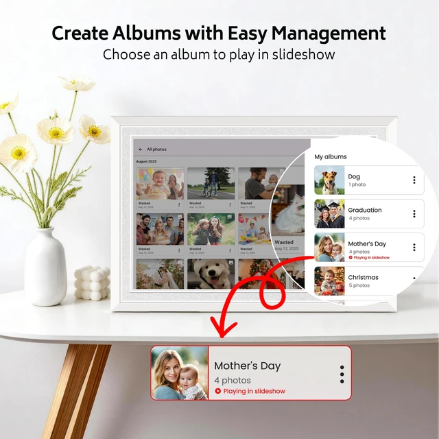 Alt view image 6 of 7 - Frameo 10.1" Digital Picture Frame with 32GB Memory White WiFi Electronic Photo Frame 1280 x 800 IPS HD Touch Screen Auto-Rotate Slideshow Wall Mountable Share Photos/Video Remotely Anywhere