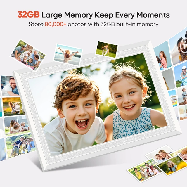 Alt view image 3 of 7 - Frameo 10.1" WiFi Digital Picture Frame, Electronic Photo Frames - White | 32GB Storage, 1280x800 HD IPS Touch Screen, Slideshow, Wall/Tabletop, Send Photos/Videos from Phone, Gifts for Grandparents