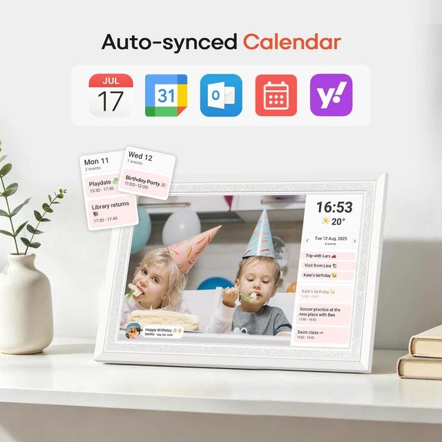 Alt view image 5 of 7 - Frameo 10.1" WiFi Digital Picture Frame, Electronic Photo Frames - White | 32GB Storage, 1280x800 HD IPS Touch Screen, Slideshow, Wall/Tabletop, Send Photos/Videos from Phone, Gifts for Grandparents