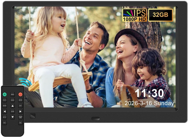 Main image of 10.1-Inch 1080P IPS Digital Picture Frame, No WiFi or App Required | Plug-and-Play Setup, Photo, Video and Music Playback, 32GB USB Drive Included, SD Card Support, Motion Sensor, Remote Control