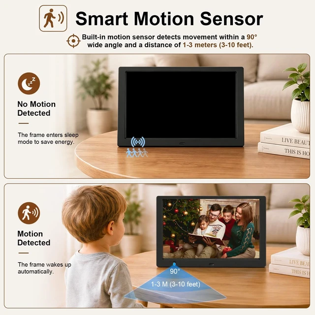 Alt view image 4 of 7 - 10.1-Inch 1080P IPS Digital Picture Frame, No WiFi or App Required | Plug-and-Play Setup, Photo, Video and Music Playback, 32GB USB Drive Included, SD Card Support, Motion Sensor, Remote Control