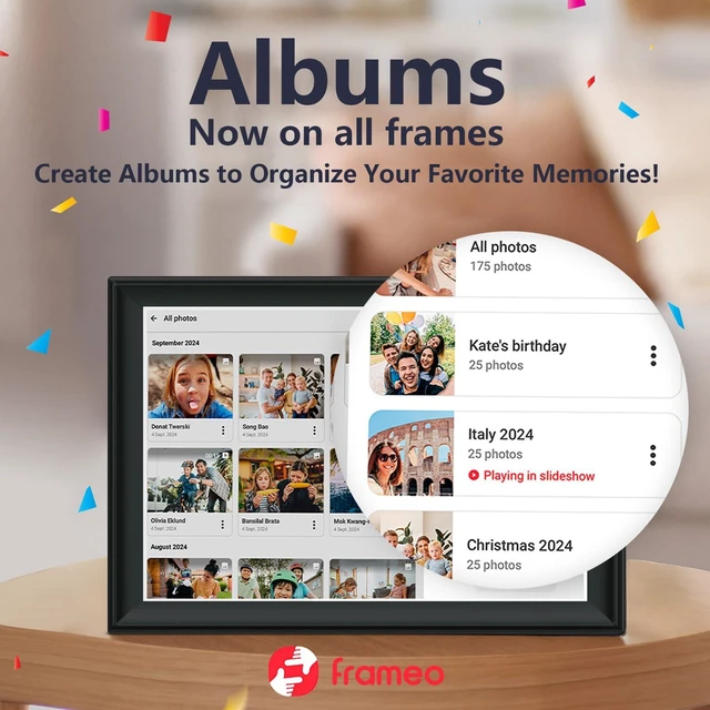 Alt view image 5 of 7 - 64GB FRAMEO 10.5 Inch Smart WiFi Digital Photo Frame 1920x1280 FHD IPS LCD Touch Screen, Auto-Rotate, 64GB Storage, Support SD Card & USB Drive, Share Moments Instantly via Frameo App from Anywhere