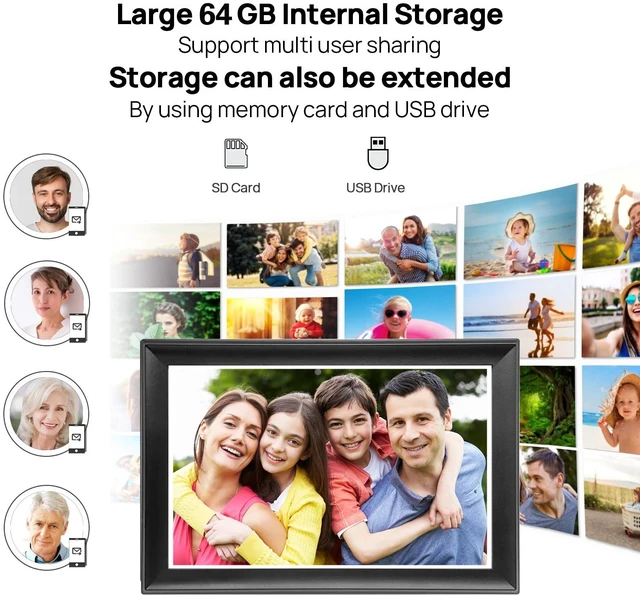 Alt view image 7 of 7 - 64GB FRAMEO 10.5 Inch Smart WiFi Digital Photo Frame 1920x1280 FHD IPS LCD Touch Screen, Auto-Rotate, 64GB Storage, Support SD Card & USB Drive, Share Moments Instantly via Frameo App from Anywhere