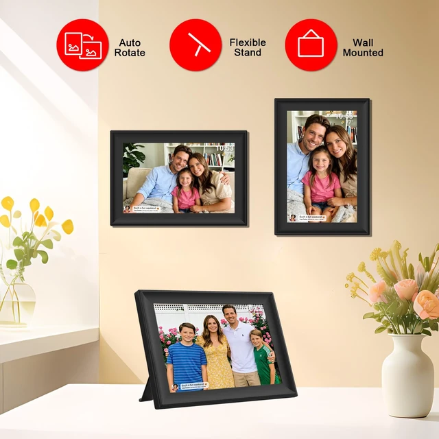 Alt view image 5 of 7 - FRAMEO 10.1 inch Digital Photo Frame WiFi HD IPS Touch Screen Digital Picture Frame Expandable Storage via USB or SD Card, Easy Setup Share Photo or Video via Frameo APP, gift for Dad