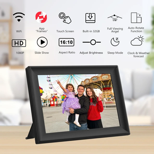 Alt view image 3 of 7 - FRAMEO 10.1 inch Digital Photo Frame WiFi HD IPS Touch Screen Digital Picture Frame Expandable Storage via USB or SD Card, Easy Setup Share Photo or Video via Frameo APP, gift for Dad