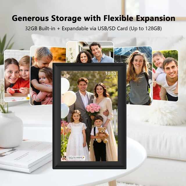 Alt view image 6 of 7 - FRAMEO 10.1 inch Digital Photo Frame WiFi HD IPS Touch Screen Digital Picture Frame Expandable Storage via USB or SD Card, Easy Setup Share Photo or Video via Frameo APP, gift for Dad