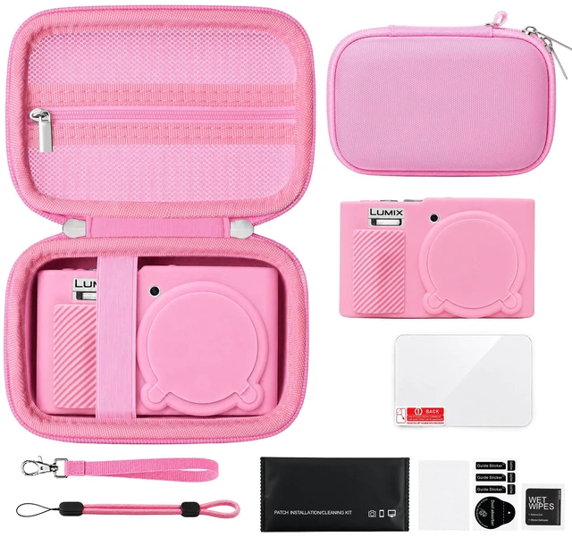 Main image of 6-in-1 Camera Case Kit for Panasonic LUMIX ZS99/TZ99 Digital Camera, Pink | Hard Carrying Case + Soft Silicone Protective Case + Screen Protector + 2*Wrist Strap for ZS99 Camera for Travel Daily Use