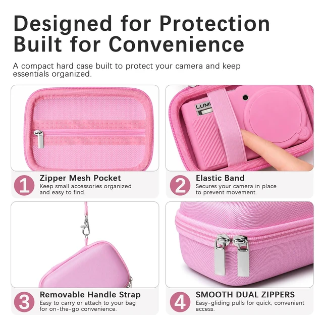 Alt view image 4 of 7 - 6-in-1 Camera Case Kit for Panasonic LUMIX ZS99/TZ99 Digital Camera, Pink | Hard Carrying Case + Soft Silicone Protective Case + Screen Protector + 2*Wrist Strap for ZS99 Camera for Travel Daily Use