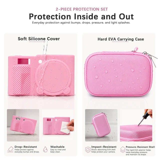 Alt view image 5 of 7 - 6-in-1 Camera Case Kit for Panasonic LUMIX ZS99/TZ99 Digital Camera, Pink | Hard Carrying Case + Soft Silicone Protective Case + Screen Protector + 2*Wrist Strap for ZS99 Camera for Travel Daily Use