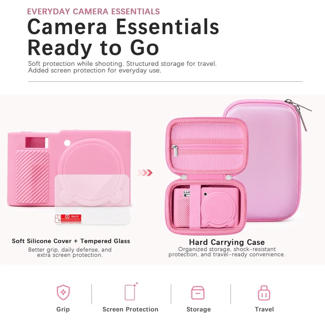 Alt view image 6 of 7 - 6-in-1 Camera Case Kit for Panasonic LUMIX ZS99/TZ99 Digital Camera, Pink | Hard Carrying Case + Soft Silicone Protective Case + Screen Protector + 2*Wrist Strap for ZS99 Camera for Travel Daily Use