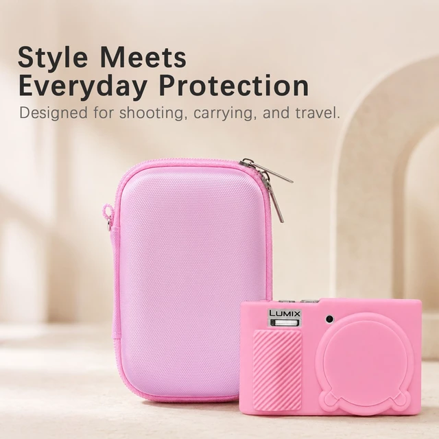 Alt view image 7 of 7 - 6-in-1 Camera Case Kit for Panasonic LUMIX ZS99/TZ99 Digital Camera, Pink | Hard Carrying Case + Soft Silicone Protective Case + Screen Protector + 2*Wrist Strap for ZS99 Camera for Travel Daily Use
