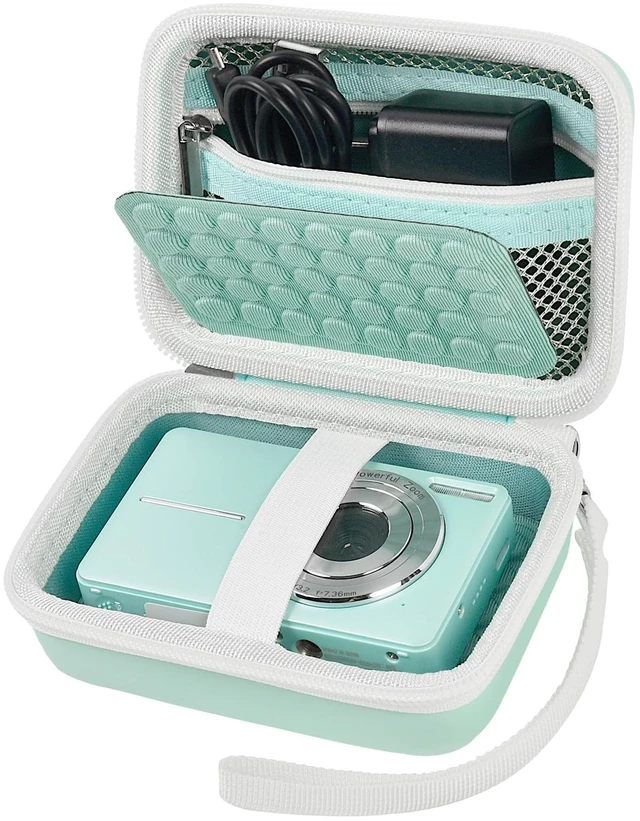Main image of Camera Case for KODAK PIXPRO FZ45/FZ55 with Bump Divider | For CAMKORY DC403 and for Canon IXUS 285 HS; Raised Bump Divider, Elastic Strap and Mesh Pocket, Green, Case Only