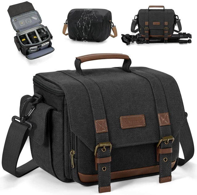 Main image of Camera Sling Bag Canvas Crossbody Camera Case with Rain Cover | Water-Resistant Camera Shoulder Bag for DSLR Mirrorless Compact Camera Bags with Removable Dividers, Tripod Holder for Travel