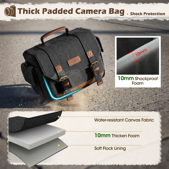 Alt view image 4 of 7 - Camera Sling Bag Canvas Crossbody Camera Case with Rain Cover | Water-Resistant Camera Shoulder Bag for DSLR Mirrorless Compact Camera Bags with Removable Dividers, Tripod Holder for Travel