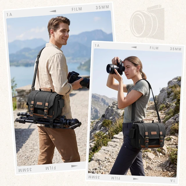 Alt view image 6 of 7 - Camera Sling Bag Canvas Crossbody Camera Case with Rain Cover | Water-Resistant Camera Shoulder Bag for DSLR Mirrorless Compact Camera Bags with Removable Dividers, Tripod Holder for Travel