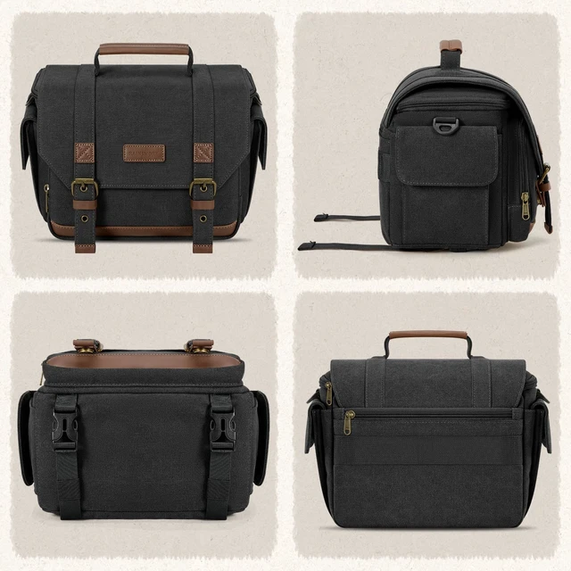 Alt view image 7 of 7 - Camera Sling Bag Canvas Crossbody Camera Case with Rain Cover | Water-Resistant Camera Shoulder Bag for DSLR Mirrorless Compact Camera Bags with Removable Dividers, Tripod Holder for Travel