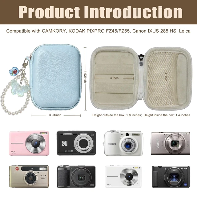 Alt view image 3 of 7 - Digital Camera Case Small,Compatible with KODAK PIXPRO FZ45 FZ55 case Blue | canon powershot elph 360 case,CAMKORY DC403,Hard EVA Travel Carry Cute Case Bag,Hard Shell Camera Pouch with Mesh Pocket