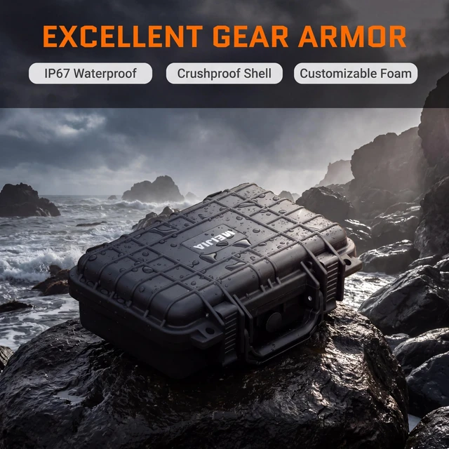 Alt view image 4 of 7 - Portable All Weather IP67 Waterproof Protective Hard Case, Small Camera Case,Dry Case with Customizable Foam,Exterior dimension 11.65 x8.35x3.78(Elegant Black)