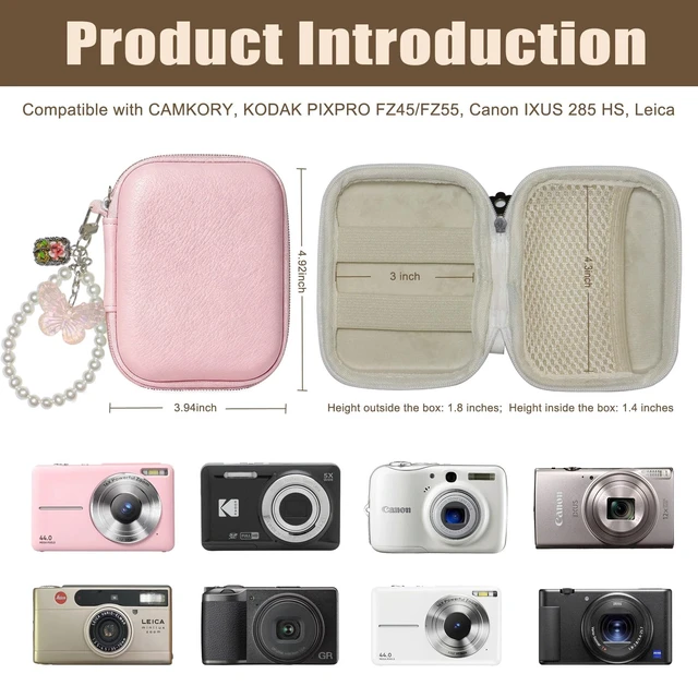 Alt view image 3 of 7 - Digital Camera Case Small,Compatible with KODAK PIXPRO FZ45 FZ55 case Pink | canon powershot elph 360 case,CAMKORY DC403,Hard EVA Travel Carry Cute Case Bag,Hard Shell Camera Pouch with Mesh Pocket