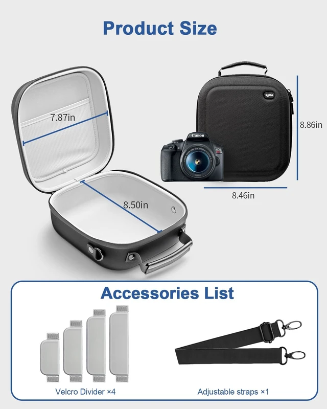 Alt view image 3 of 7 - Hard Camera Travel Carrying Case for Canon EOS Rebel T7/R100/R50/R6Mark III | Camera Protective Storage Holder, Organizer Bag for Nikon D7100/ D7500 Sony Alpha ZV-E10/ R10/R5 Mark II DSLR Camera