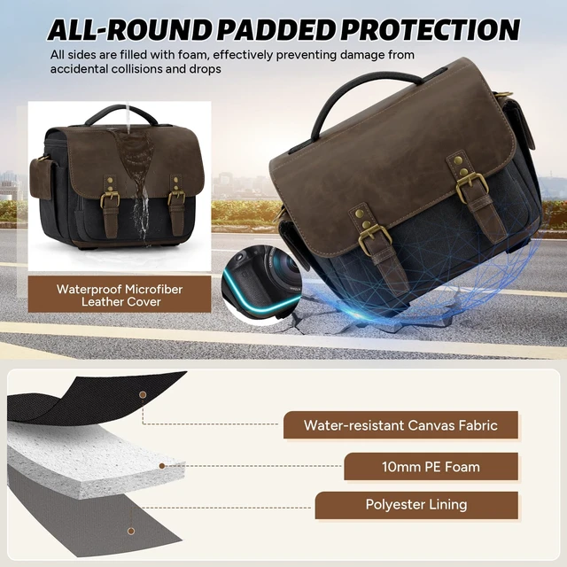 Alt view image 4 of 7 - Camera Bag, Vintage Canvas Camera Sling Bag Crossbody Camera Case | Water-resistant DSLR SLR Mirrorless Camera Bag for Photographer with Rain Cover & Tripod Holder for Sony Canon Nikon Fujifilm