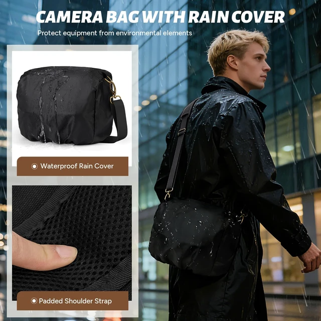 Alt view image 5 of 7 - Camera Bag, Vintage Canvas Camera Sling Bag Crossbody Camera Case | Water-resistant DSLR SLR Mirrorless Camera Bag for Photographer with Rain Cover & Tripod Holder for Sony Canon Nikon Fujifilm