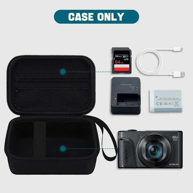 Alt view image 4 of 7 - Case for Canon PowerShot SX740/ SX730/720/ G7 X Mark II III Camera, Black | Protective Carry Bag, Shockproof Shell, Dust Resistant, Accessory Storage Pocket, Compact Portable, Travel & Photography Use