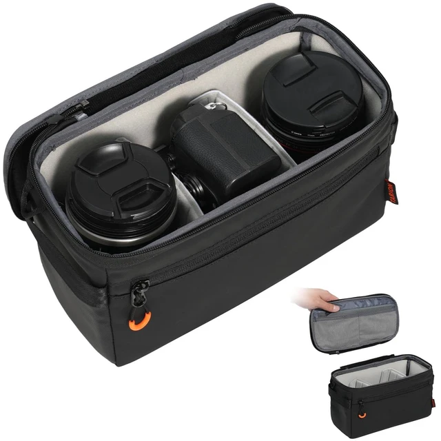 Main image of Padded Camera Insert Bag Protective Framed DSLR Inner Case Organizer | Fits 1 Camera and 2 Lenses - Removable Lid Compatible for DSLR SLR Mirrorless Cameras ShellCore XS