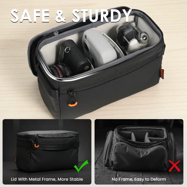 Alt view image 5 of 7 - Padded Camera Insert Bag Protective Framed DSLR Inner Case Organizer | Fits 1 Camera and 2 Lenses - Removable Lid Compatible for DSLR SLR Mirrorless Cameras ShellCore XS