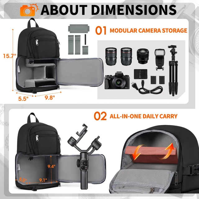Alt view image 2 of 7 - Camera Sling Bag, Small Dslr/Mirrorless Camera Bag & Case | Waterproof Camera Bags for Photographers, with Removable Padded Insert & Tripod Holder, Compatible with Canon/Nikon/Sony/Fuji