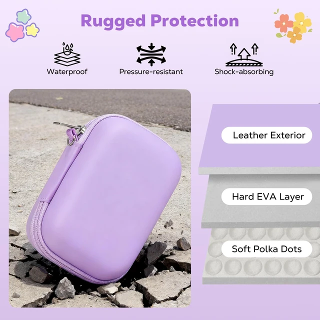 Alt view image 3 of 7 - Digital Camera Case for KODAK PIXPRO FZ55/FZ45,SD Card Slots, Purple | Small Cute Travel Carrying Protective Camera Case Bag for CAMKORY DC403 FHD 1080P/Canon IXUS 285 HS/STUOGYUM DC402-AF
