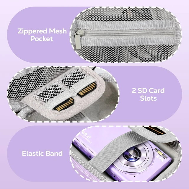 Alt view image 4 of 7 - Digital Camera Case for KODAK PIXPRO FZ55/FZ45,SD Card Slots, Purple | Small Cute Travel Carrying Protective Camera Case Bag for CAMKORY DC403 FHD 1080P/Canon IXUS 285 HS/STUOGYUM DC402-AF