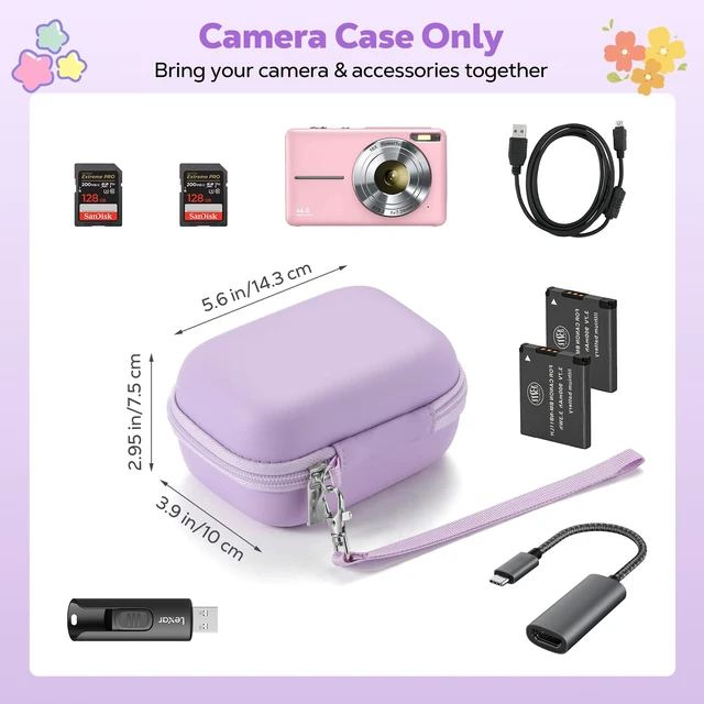 Alt view image 6 of 7 - Digital Camera Case for KODAK PIXPRO FZ55/FZ45,SD Card Slots, Purple | Small Cute Travel Carrying Protective Camera Case Bag for CAMKORY DC403 FHD 1080P/Canon IXUS 285 HS/STUOGYUM DC402-AF