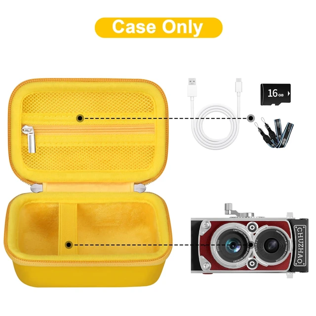 Alt view image 2 of 7 - Carrying Case for CHUZHAO Vintage Mini Digital Camera, Yellow | Portable TLR Style Retro Camera Bag, Mesh Pocket fits USB Cable, SD Card, Case Only