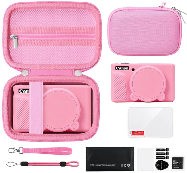 Main image of 6-in-1 Camera Case Kit for Canon PowerShot SX740 HS Digital Camera, Pink | Hard Carrying Case + Soft Silicone Protective Case + Screen Protector + 2*Wrist Strap for Canon SX740 HS Digital Camera