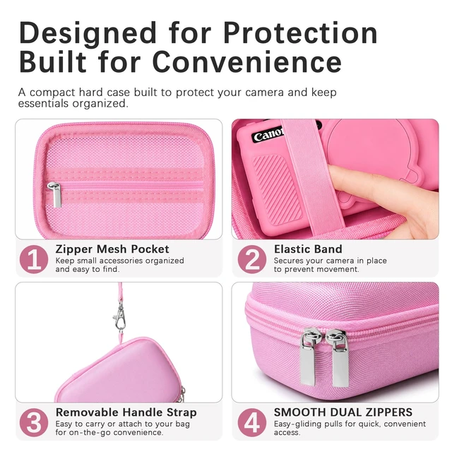 Alt view image 4 of 7 - 6-in-1 Camera Case Kit for Canon PowerShot SX740 HS Digital Camera, Pink | Hard Carrying Case + Soft Silicone Protective Case + Screen Protector + 2*Wrist Strap for Canon SX740 HS Digital Camera
