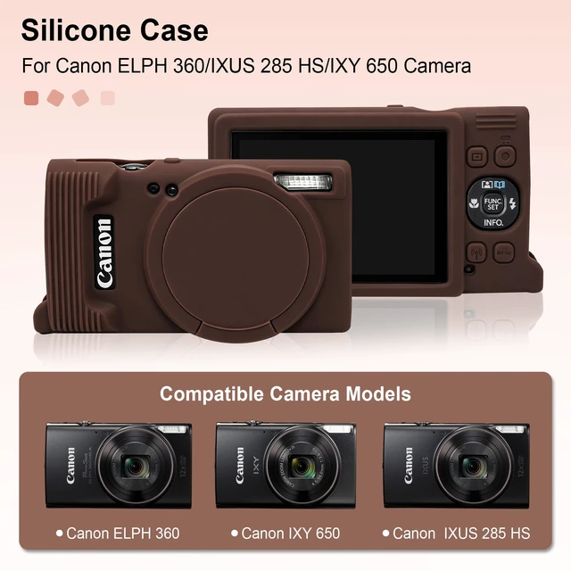 Alt view image 2 of 7 - Protective Case for Canon PowerShot ELPH 360/ IXY 650 Digital Camera | For IXUS 285 HS/ ELPH 360 HS Soft Silicone Cover with Removable Lens Cover, Brown (Case Only)