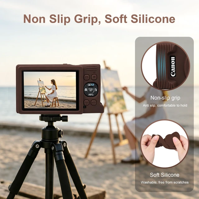 Alt view image 3 of 7 - Protective Case for Canon PowerShot ELPH 360/ IXY 650 Digital Camera | For IXUS 285 HS/ ELPH 360 HS Soft Silicone Cover with Removable Lens Cover, Brown (Case Only)