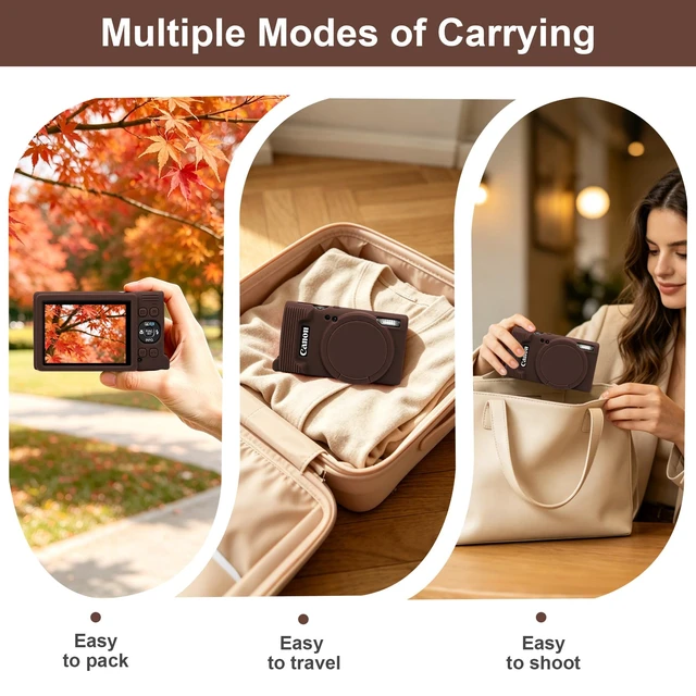 Alt view image 4 of 7 - Protective Case for Canon PowerShot ELPH 360/ IXY 650 Digital Camera | For IXUS 285 HS/ ELPH 360 HS Soft Silicone Cover with Removable Lens Cover, Brown (Case Only)