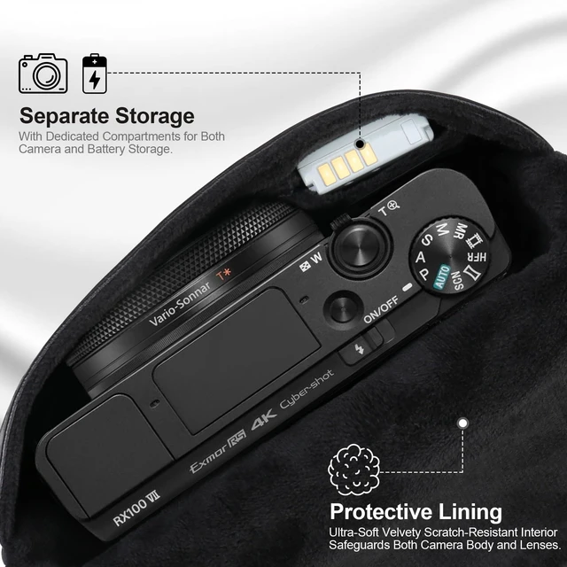 Alt view image 2 of 7 - Camera Case Bag for Sony RX100 VII/ RX100 VI/ RX100 V/RX100 IV III Digital Camera, Soft Leather Protective Camera Travel Pouch Sleeve, Compact Sony RX100 Camera Bag with Camera Wrist Strap,Black