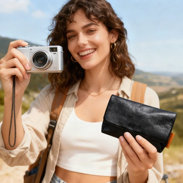 Alt view image 5 of 7 - Camera Case Bag for Sony RX100 VII/ RX100 VI/ RX100 V/RX100 IV III Digital Camera, Soft Leather Protective Camera Travel Pouch Sleeve, Compact Sony RX100 Camera Bag with Camera Wrist Strap,Black