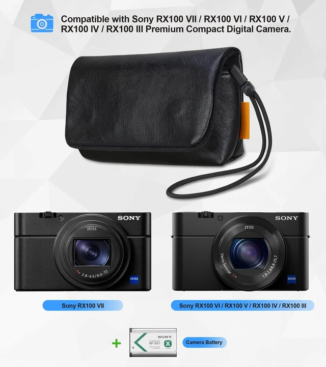 Alt view image 4 of 7 - Camera Case Bag for Sony RX100 VII/ RX100 VI/ RX100 V/RX100 IV III Digital Camera, Soft Leather Protective Camera Travel Pouch Sleeve, Compact Sony RX100 Camera Bag with Camera Wrist Strap,Black