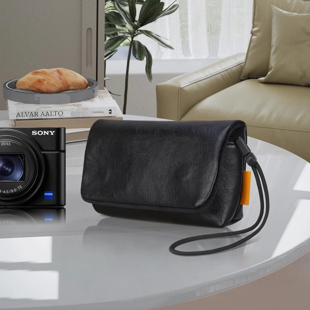 Alt view image 7 of 7 - Camera Case Bag for Sony RX100 VII/ RX100 VI/ RX100 V/RX100 IV III Digital Camera, Soft Leather Protective Camera Travel Pouch Sleeve, Compact Sony RX100 Camera Bag with Camera Wrist Strap,Black